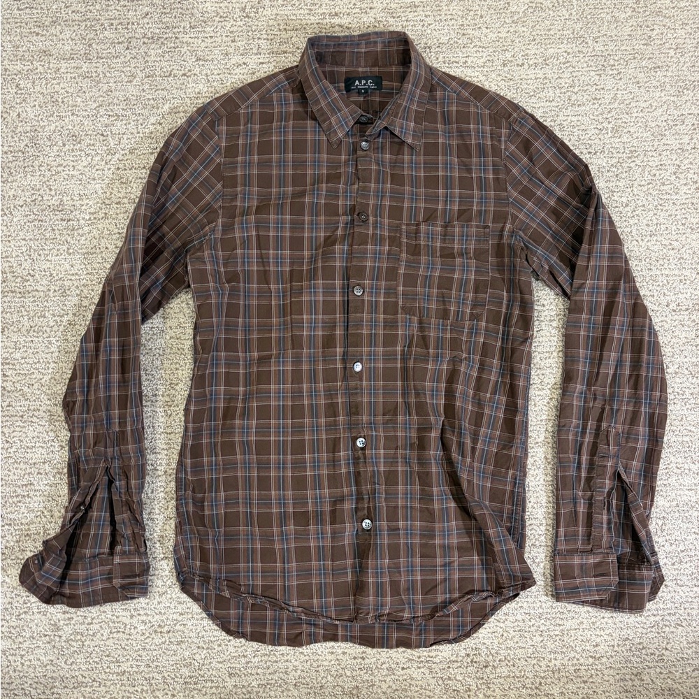 A.P.C. Men's Dark Brown Checkered Shirt